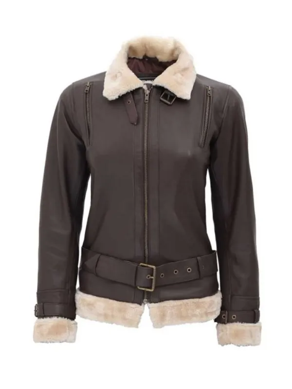 Womens Dark Brown Aviator Shearling Leather Jacket