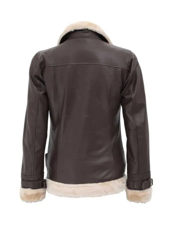 Womens Dark Brown Aviator Shearling Leather Jacket