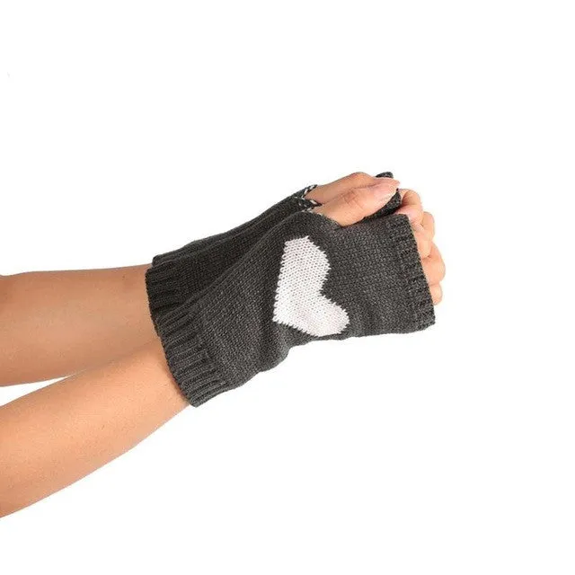 Heart Pattern Knitted Fingerless Gloves Women's Fashion Mittens