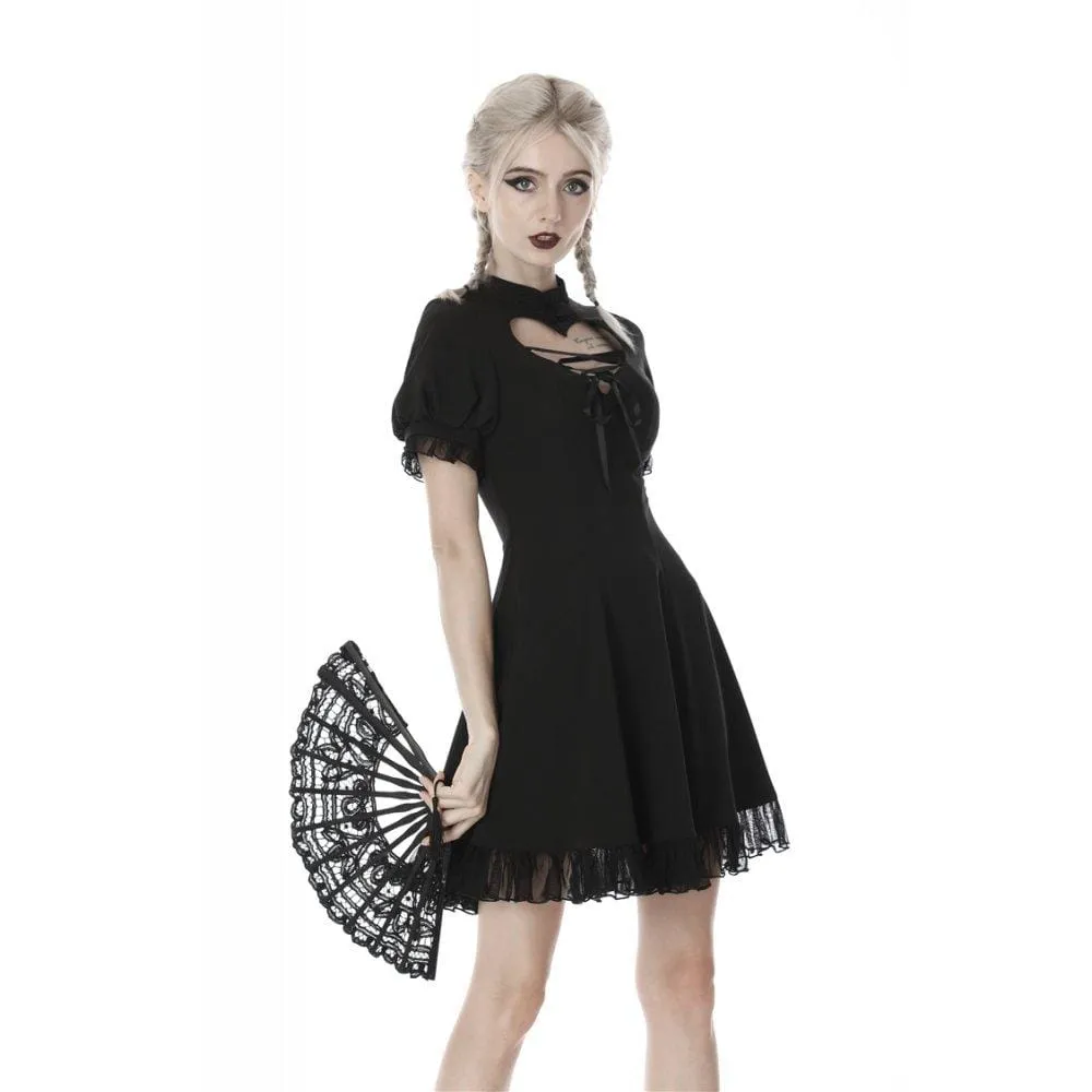 Women's Gothic Lolita Heart Hollowed Lace-up Midi Dresses