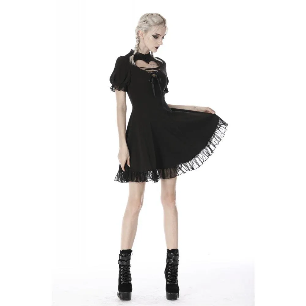 Women's Gothic Lolita Heart Hollowed Lace-up Midi Dresses