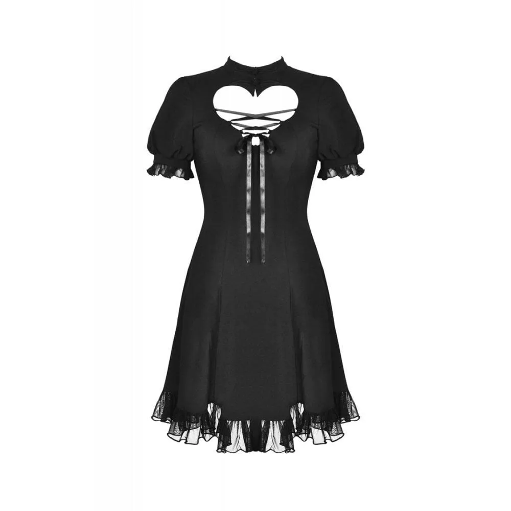 Women's Gothic Lolita Heart Hollowed Lace-up Midi Dresses