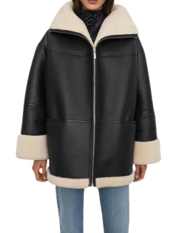 Shearling Leather Jacket - Women’s RAF Aviator Styled B3