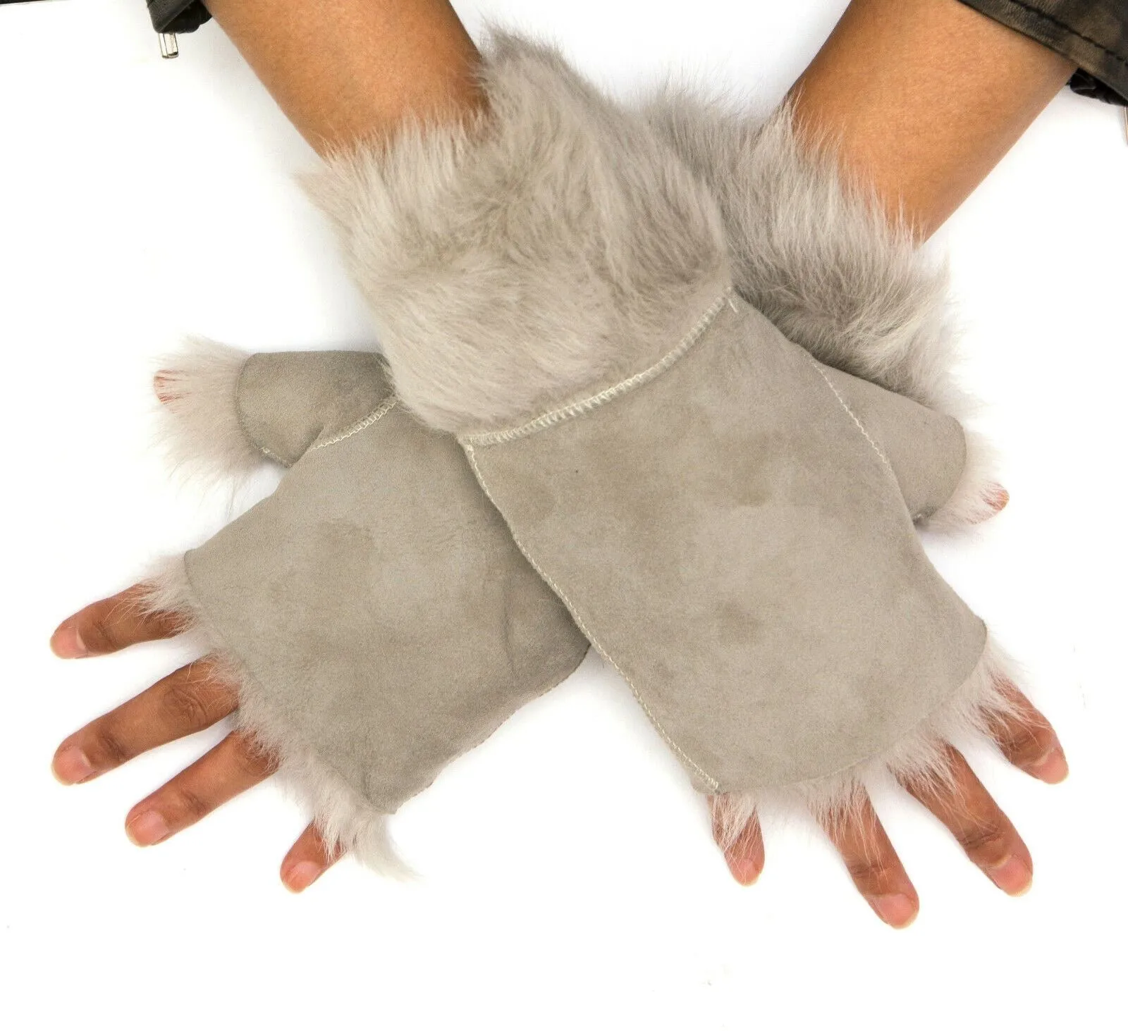 Women's Shearling Mittens Fingerless Cuffs Toscana Suede Sheepskin Fur