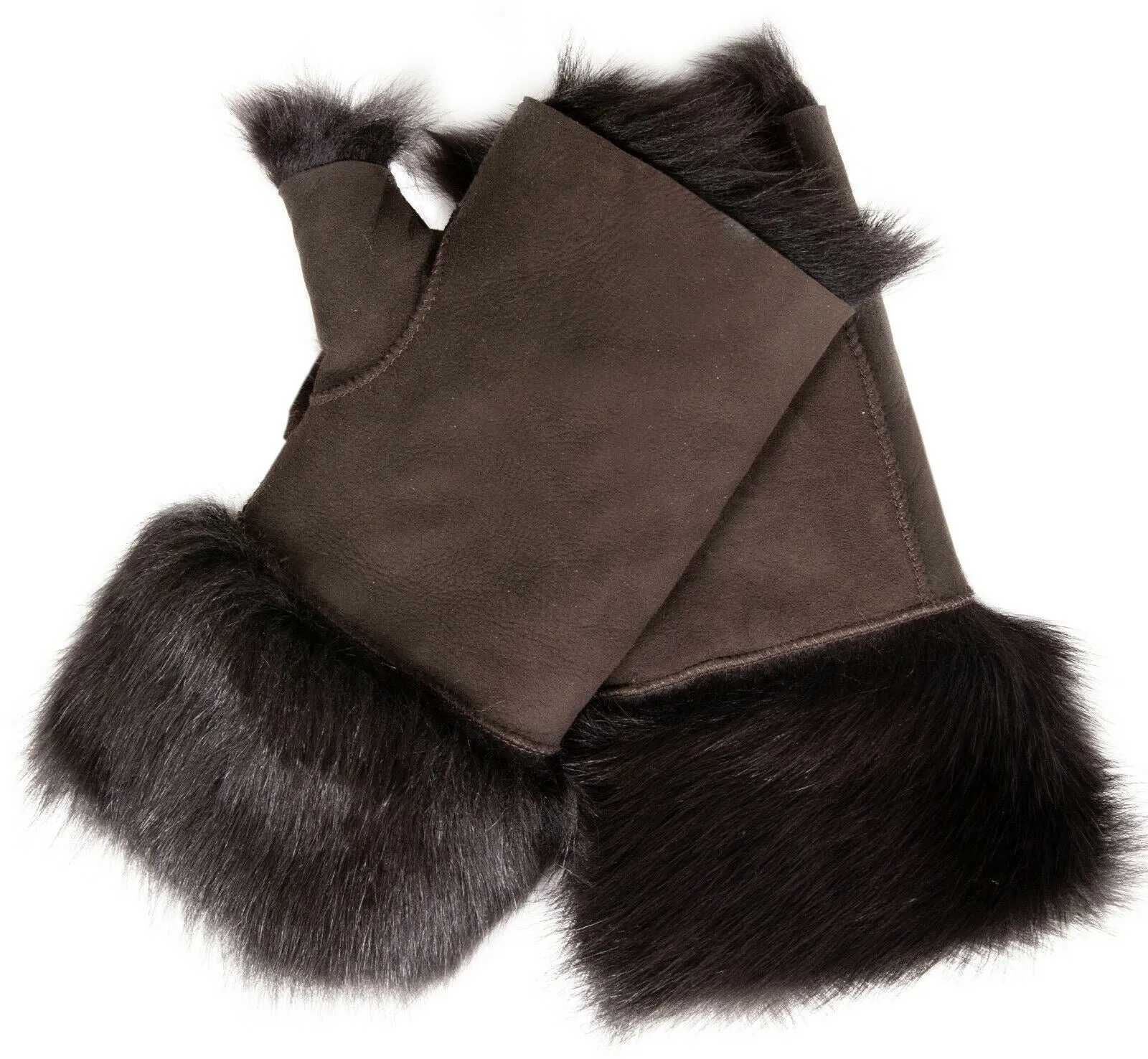 Women's Shearling Mittens Fingerless Cuffs Toscana Suede Sheepskin Fur