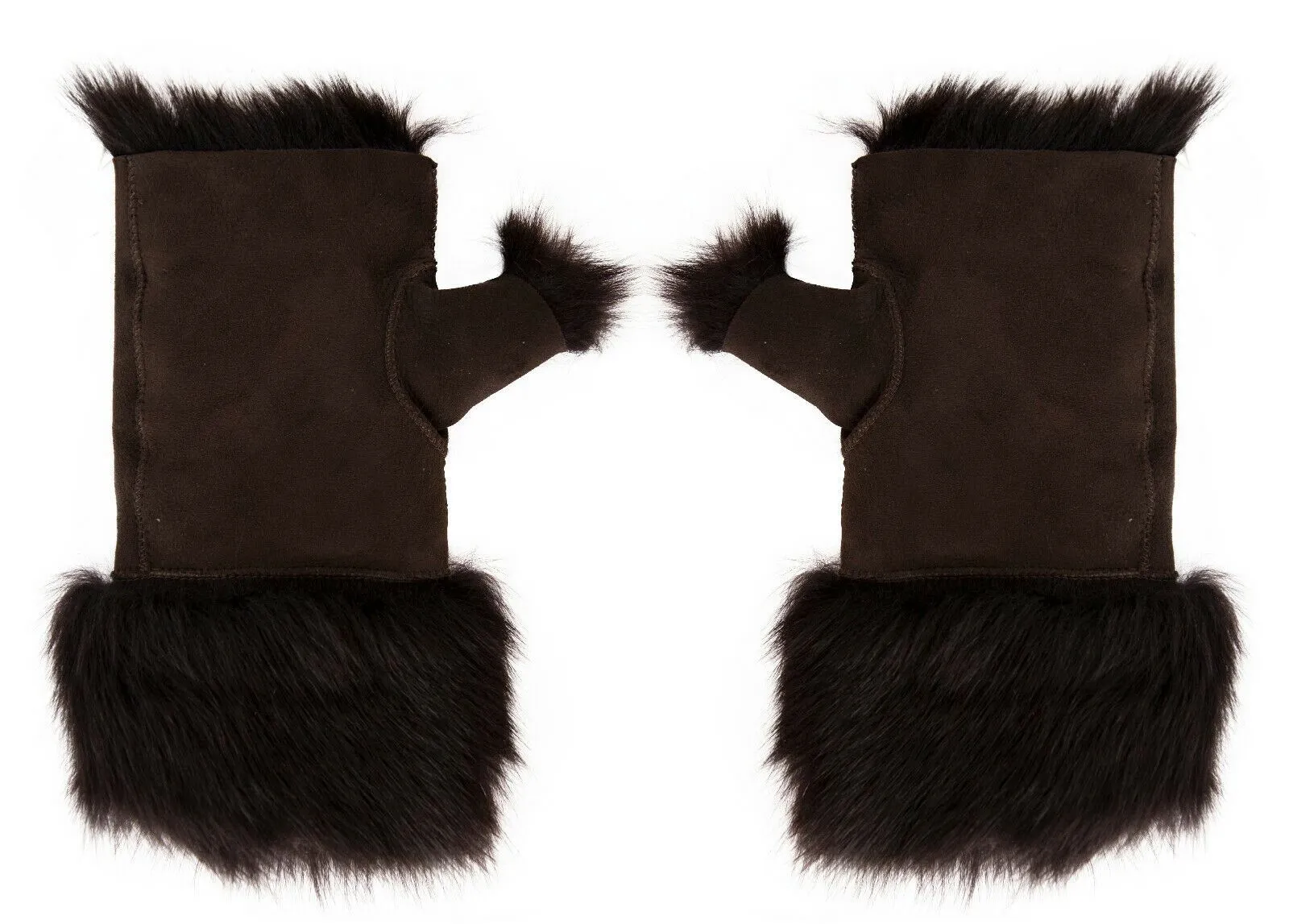 Women's Shearling Mittens Fingerless Cuffs Toscana Suede Sheepskin Fur