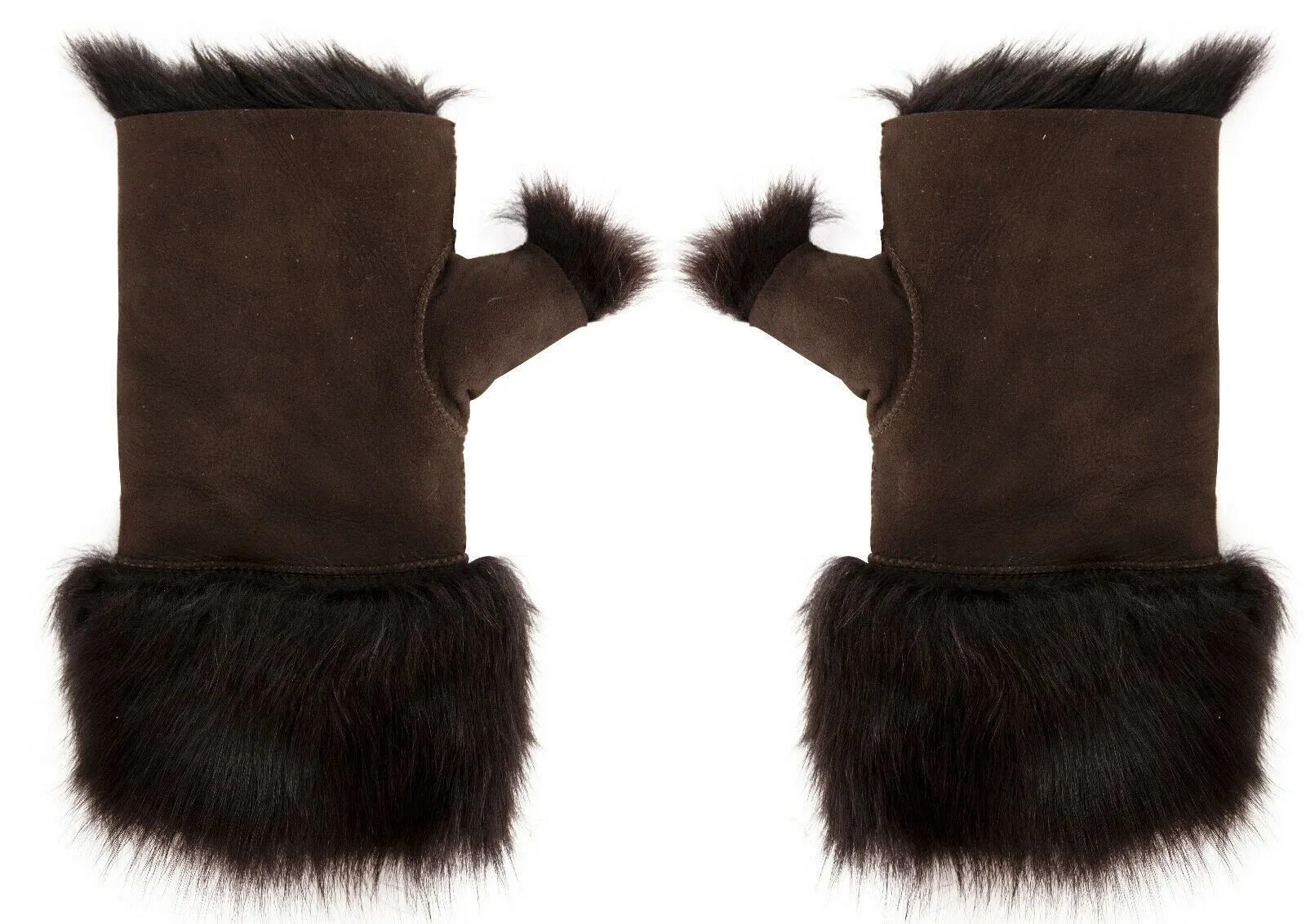 Women's Shearling Mittens Fingerless Cuffs Toscana Suede Sheepskin Fur