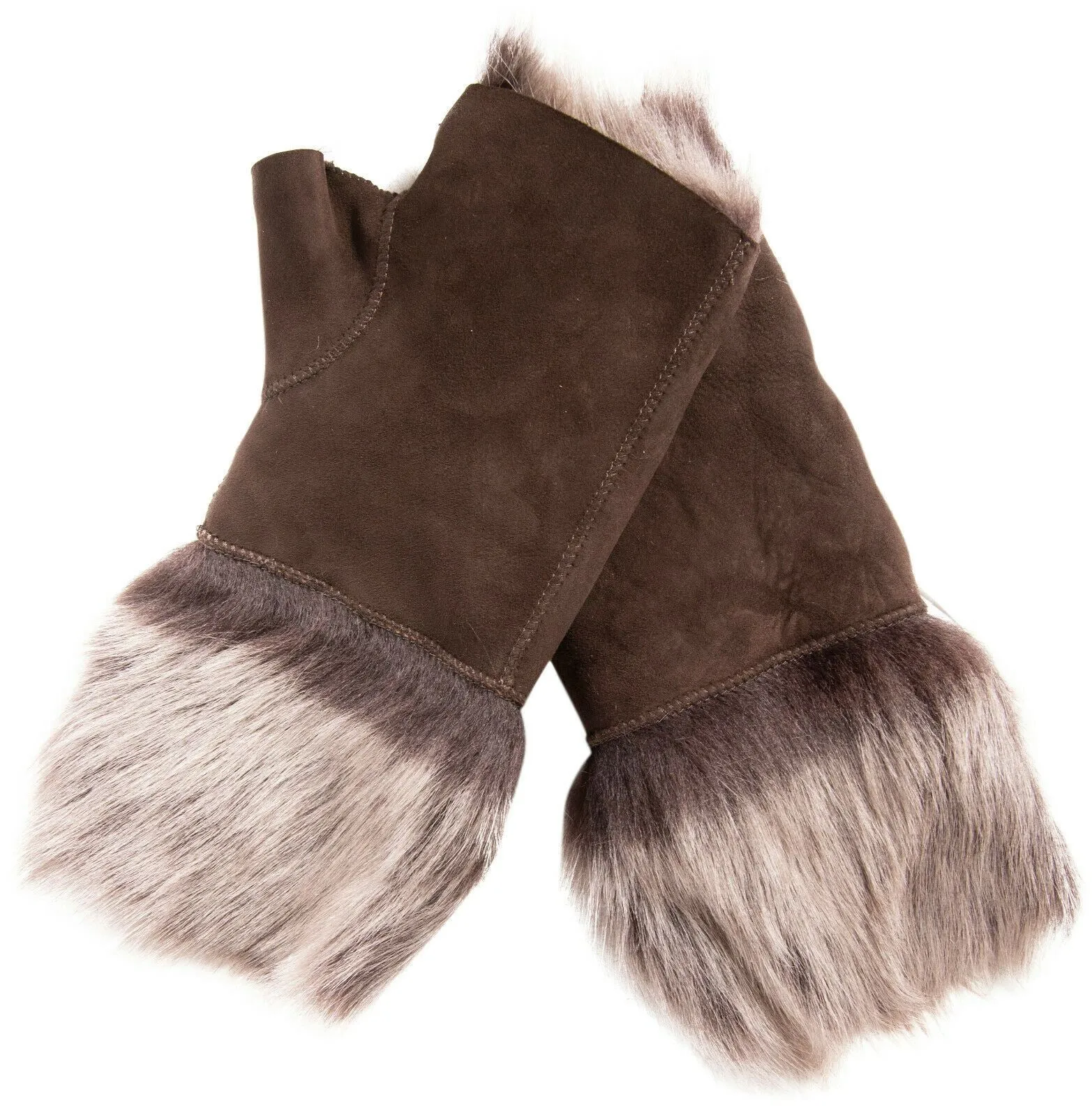 Women's Shearling Mittens Fingerless Cuffs Toscana Suede Sheepskin Fur