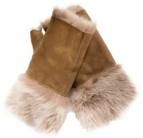 Women's Shearling Mittens Fingerless Cuffs Toscana Suede Sheepskin Fur