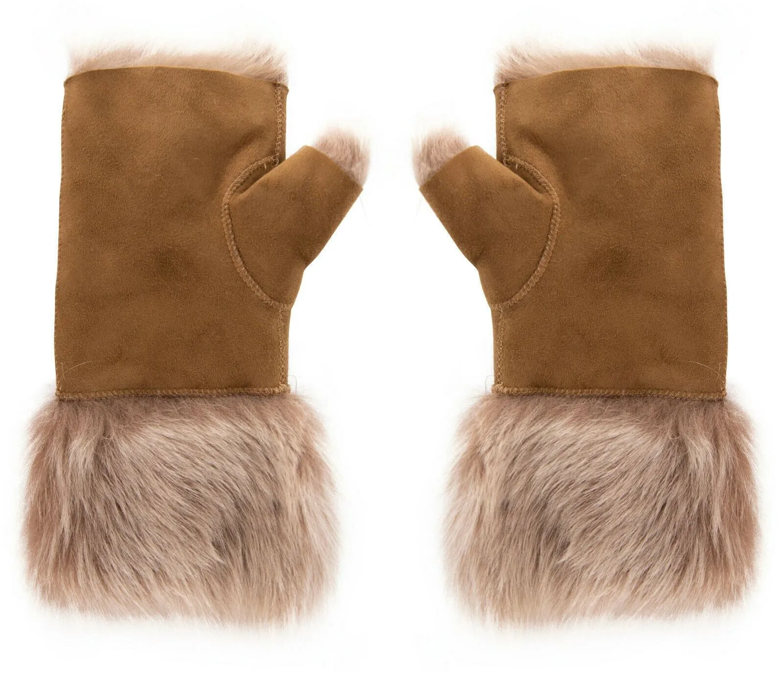 Women's Shearling Mittens Fingerless Cuffs Toscana Suede Sheepskin Fur