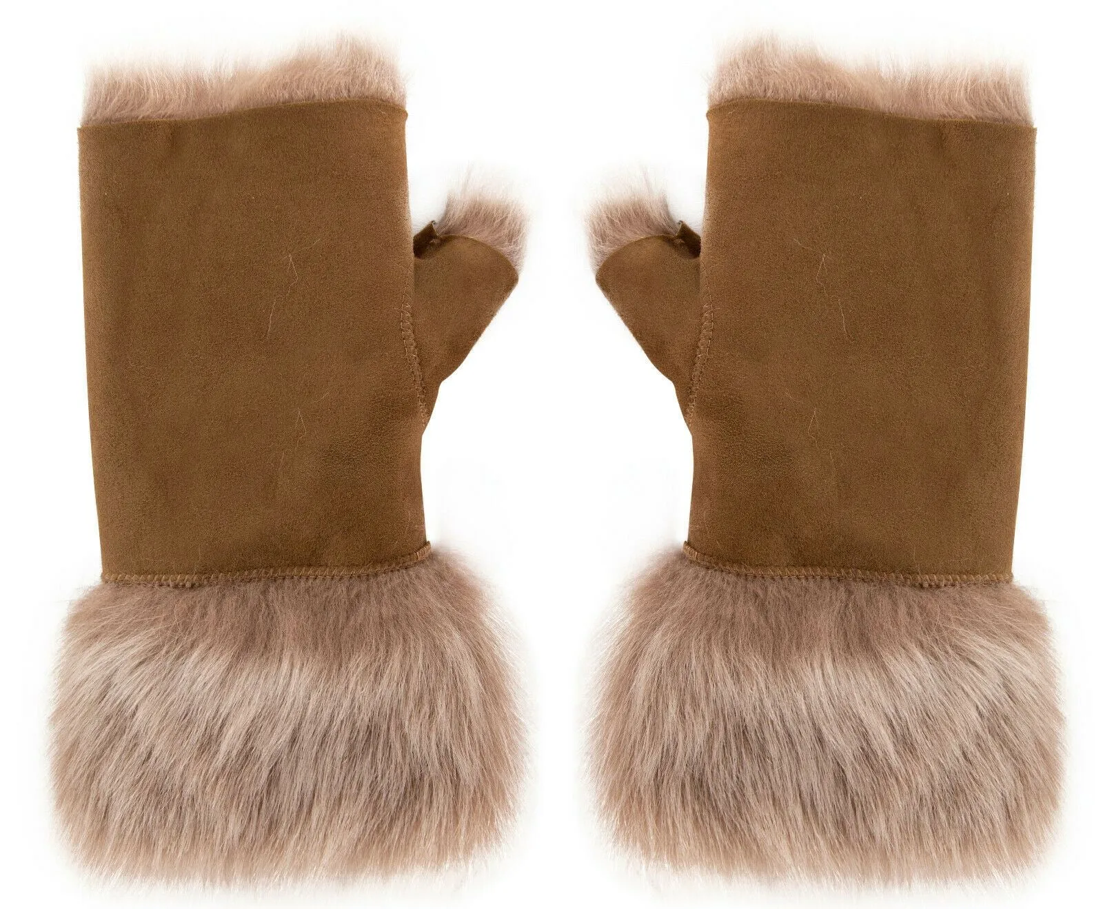 Women's Shearling Mittens Fingerless Cuffs Toscana Suede Sheepskin Fur