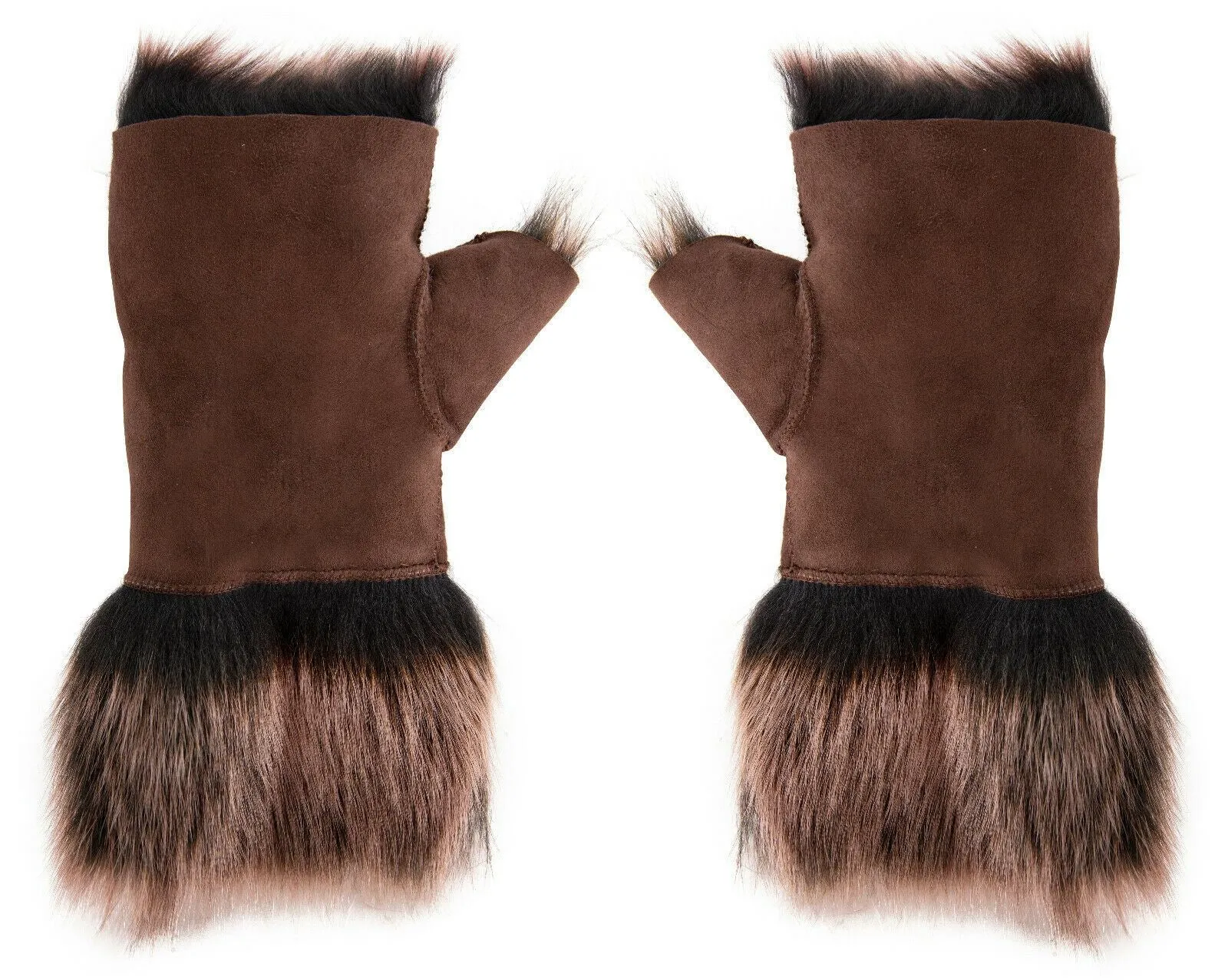 Women's Shearling Mittens Fingerless Cuffs Toscana Suede Sheepskin Fur