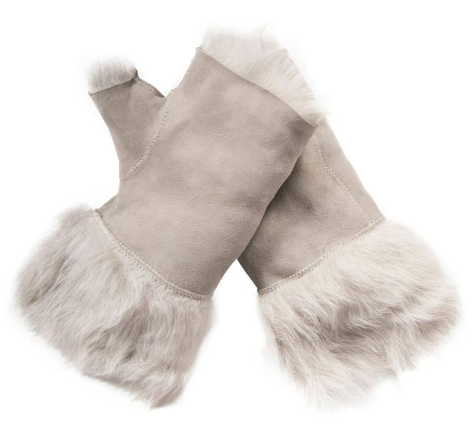 Women's Shearling Mittens Fingerless Cuffs Toscana Suede Sheepskin Fur