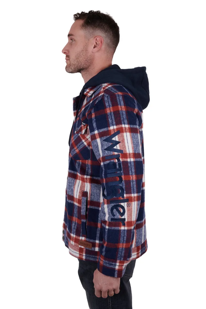 Men's Wool Shirt Jacket with Detachable Hood by Wrangler (Navy/Red)