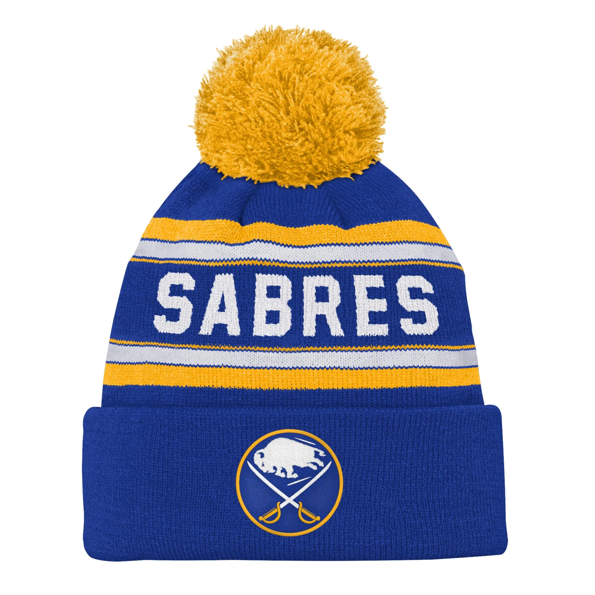 Youth Buffalo Sabres Royal Jacquard Pom Pom Knit Hat